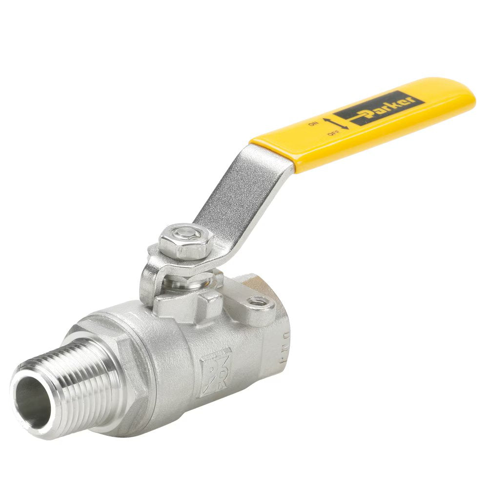 V501SS-16 by Parker | Ball Valve | 3/4" Male-Female NPT Thread | 1-5/8" Hex | 7.48" Length | Straight | Stainless Steel