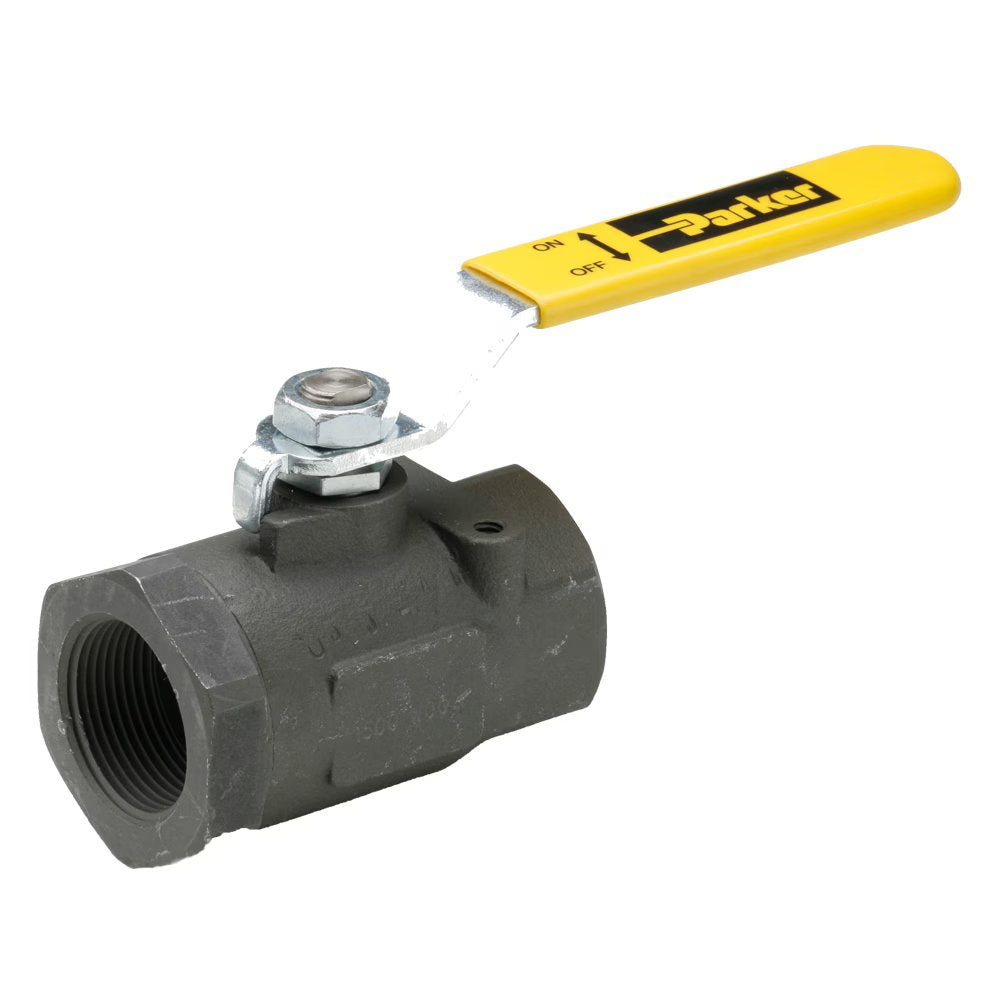V502CS-20 by Parker | Ball Valves | 1-1/4" Female Pipe Thread | 2" Hex (B) | 2-1/4" (C) | 7.97" Length | Straight | Carbon Steel