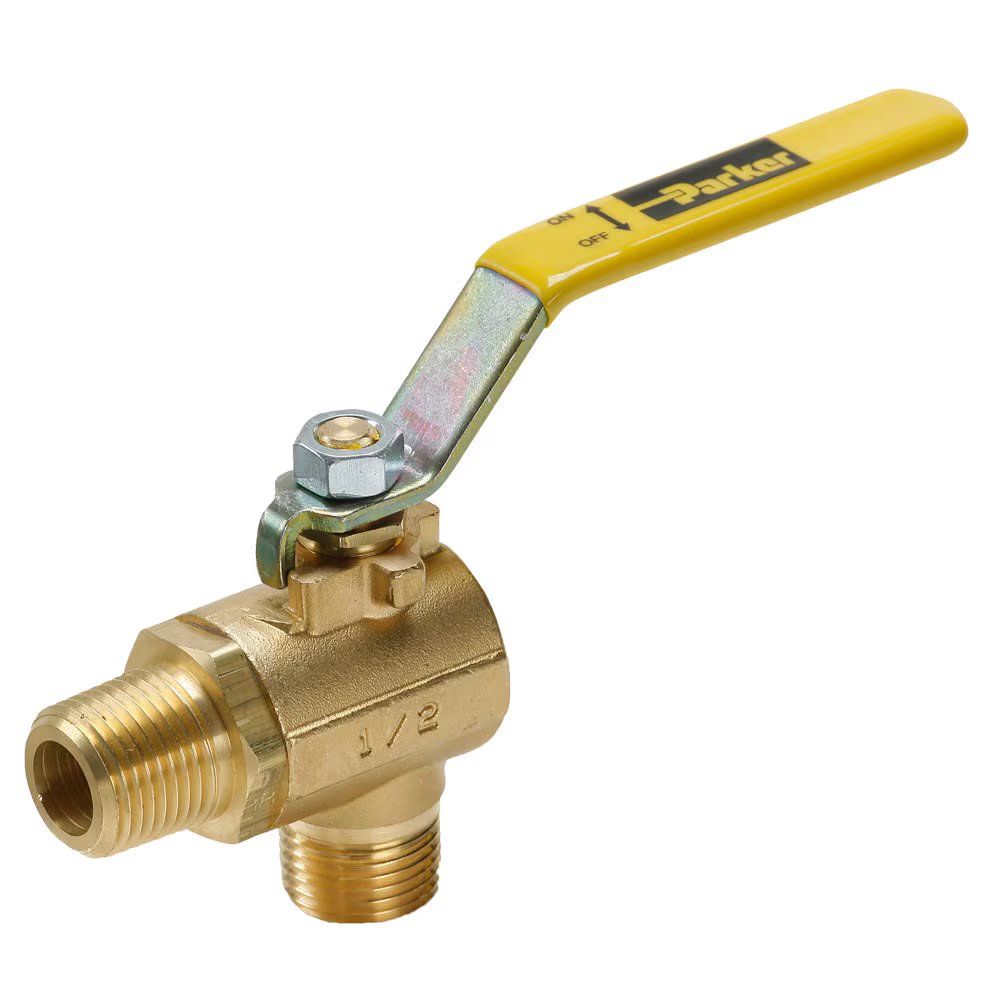 V591P-8-04 by Parker | Ball Valves | 1/2" Male Pipe Thread | 1-1/16" Hex | 5.64" Length | 90° Elbow | Brass