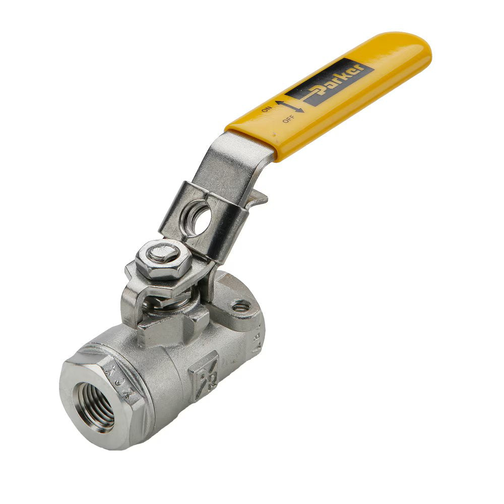 VP502SS-20 by Parker | Ball Valve | 1-1/4" Female NPT Thread | 2" Hex (B/C) | 9.00" Length | Straight | Stainless Steel