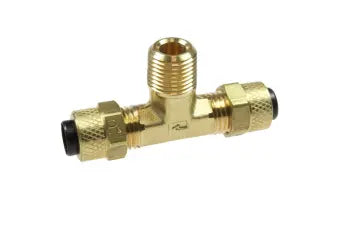 P172064 by Coilhose | Metric Poly-Tube Fitting | 3/8" Tube OD | 1/4" Male NPT Thread | Tee | Brass