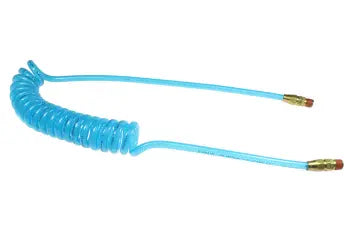PRE516-104B-T by Coilhose | Flexeel® Reinforced Coiled Air Hose | 5/16" Hose ID x 0.473" Hose OD | 1/4" Male NPT Swivel Reusable Fittings | Transparent Blue | Polyurethane | 10ft