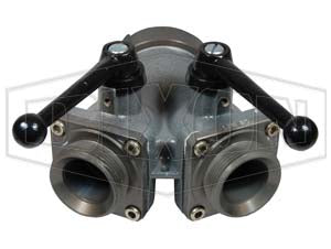 FMBV40F25F Dixon Aluminum 2-Way Ball Valve - 4" Female NST(NH) Swivel Inlet x Two 2-1/2" Male NST(NH) Outlets