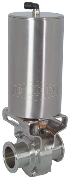B5107S150CCF Dixon Valve 1-1/2" 316L Stainless Steel Sanitary Clamp End Butterfly Valve with Vertical Canister Actuation - Normally Open - Silicone Seats