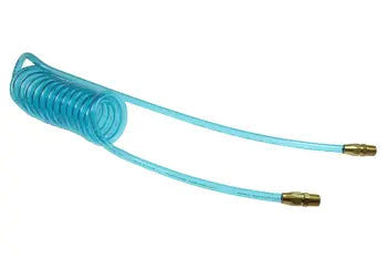 PR38-25-T by Coilhose | Flexcoil Air Hose | 3/8" Hose ID x 9/16" Hose OD | 3/8" Male NPT Reusable Rigid Fittings | Transparent Blue | Polyurethane | 25ft
