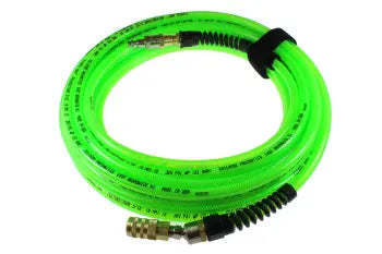 PFX4050GS15XS by Coilhose | Flexeel® Max Reinforced Straight Air Hose | 1/4" Hose ID | 1/4" Ball Swivel Coupler | 1/4" Air Safety Plug | Industrial | 50ft | Green | Polyurethane