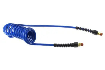 PU516-20B-B by Coilhose | Flexcoil Air Hose | 5/16" Hose ID x 15/32" Hose OD | 3/8" Male NPT Swivel Strain Relief Fittings | Blue | Polyurethane | 20ft