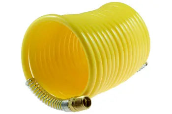 N516-17 by Coilhose | Coiled Air Hose | 5/16" Hose ID | 1/4" Male NPT Thread | 2 Rigid Fittings | Yellow | Nylon | 17ft