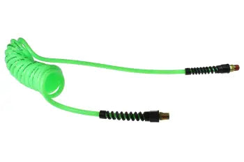 PU14-5A-G by Coilhose | Flexcoil Air Hose | 1/4" Hose ID x 3/8" Hose OD | 1/4" Male NPT Swivel & Rigid Strain Relief Fittings | Green | Polyurethane | 5ft