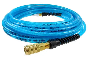 PFE6025TS15X by Coilhose | Flexeel® Reinforced Hose | 3/8" Hose ID | 9/16" Hose OD | 1/4" Six Ball Coupler & Connector with Reusable Strain Relief & Quick Connect Fittings | Industrial | 25ft | Transparent Blue | Straight | Polyurethane