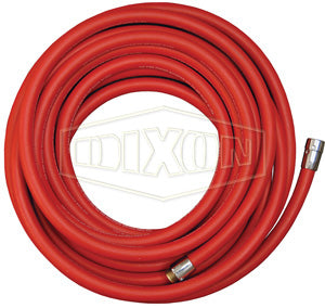 80B10-100HCF Dixon Non-Collapsible Chemical Booster Fire Hose - Red - Coupled - Fem. x Male NST(NH) Hole Type Couplings (Chromed Brass) - 1" Hose Size - 100ft Length