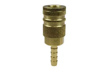 586AL by Coilhose | Coilflow™ Automatic Industrial Interchange Coupler | 3/8" Body Size | 3/8" Lock-on Hose Barb | Straight | Brass (Type 58)