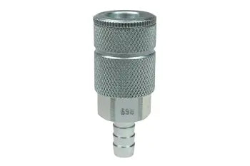 598 by Coilhose | Coilflow™ Automotive Tru-Flate Interchange Coupler | Manual | 3/8" Body Size | 3/8" Hose Barb | Straight | Plated Steel (Type 59)