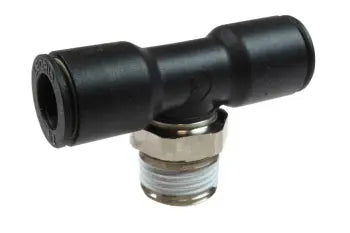 CL31080604 by Coilhose | COILOCK™ Metric Push-To-Connect Fitting | 6mm Tube OD x 1/4" Male BSPT Swivel | Tee | Plastic
