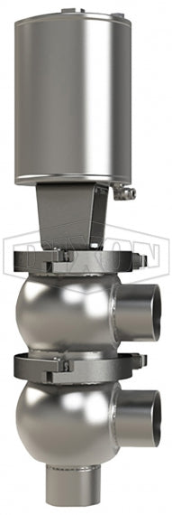 D04A15B1EV Dixon Valve 1-1/2" Single Seat Valve, Divert F Body, Weld, Spring Return Actuator (Air-To-Raise) - Elastomer O-Ring Stem Seal - FKM Wetted Elastomer