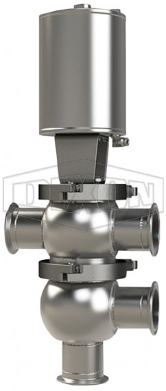 D06A20C1EE Dixon Valve 2" Single Seat Valve, Divert TL Body, Clamp, Spring Return Actuator (Air-To-Raise) - Elastomer O-Ring Stem Seal - EPDM Wetted Elastomer