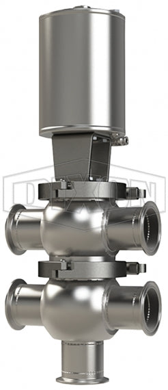D08A40C1PV Dixon Valve 4" Single Seat Valve, Divert TT Body, Clamp, Spring Return Actuator (Air-To-Raise) - PTFE Plug Seal - FKM Wetted Elastomer