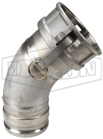 200DA-45SS by Dixon Valve | Cam & Groove Coupling | 45° Elbow | Type DA | 2" Adapter x 2" Coupler | 316 Stainless Steel