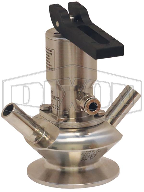 BSVD-SC400B375 Dixon Valve/Rieger 3A Sample Valve - Dual Port with Pneumatic Actuator with Self Closing Lever - 4" Clamp Valve - 3/8" Weld Port
