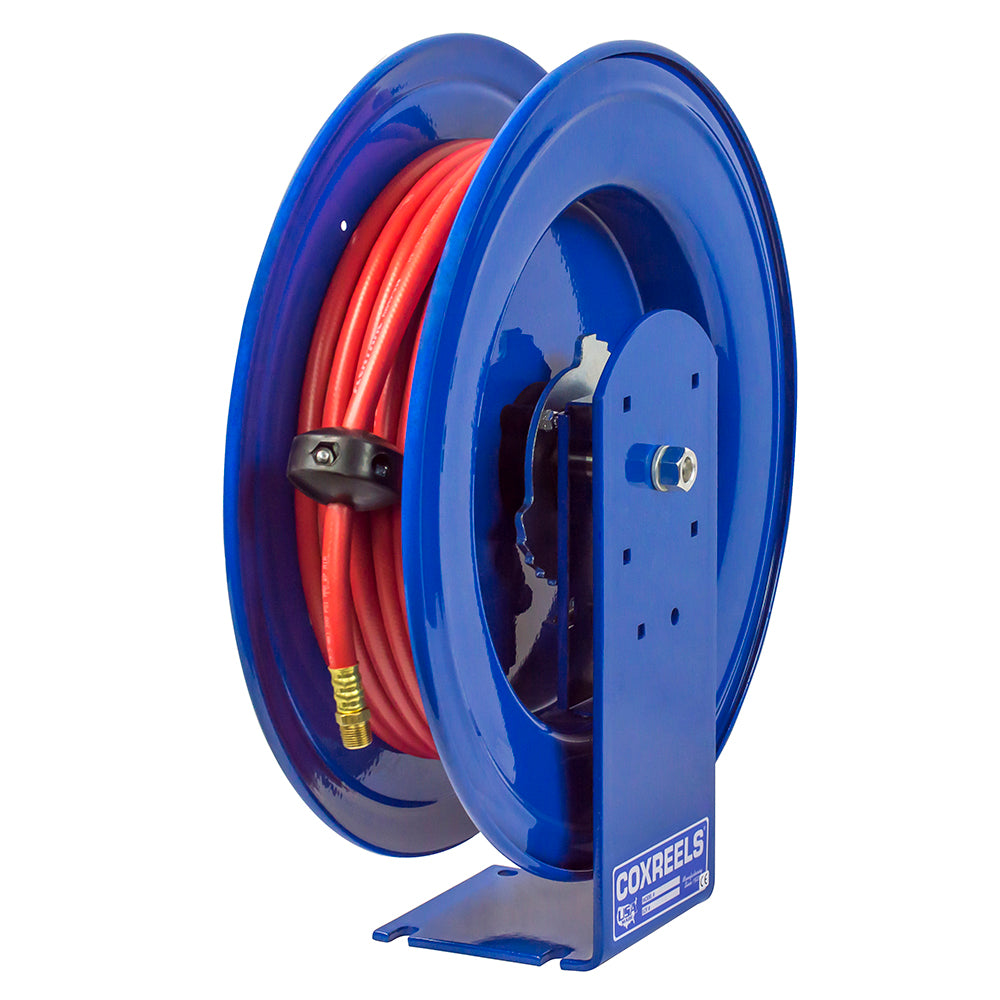 E-MP-450 by Coxreels | E Series | 2,500 PSI Spring Driven Hose Reel for Air, Water & Oil | 1/2" Hose ID, 1/2" FNPT Inlet x 1/2" MNPT Hose End | Steel | 50ft Rubber Hose Included