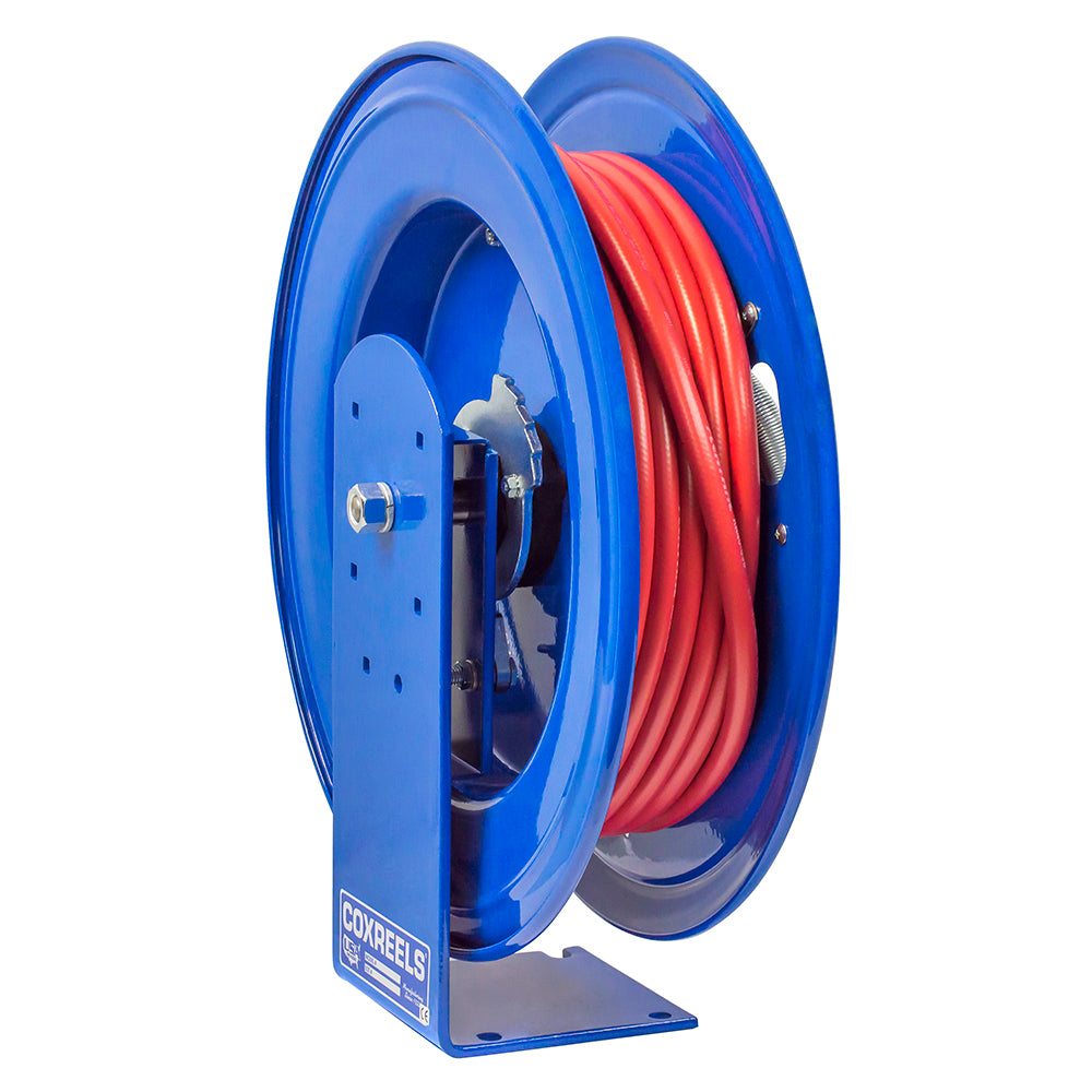 E-MP-430 by Coxreels | E Series | 2,500 PSI Spring Driven Hose Reel for Air, Water & Oil | 1/2" Hose ID, 1/2" FNPT Inlet x 1/2" MNPT Hose End | Steel | 30ft Rubber Hose Included