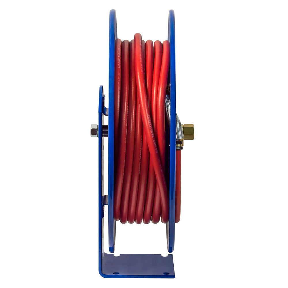 E-MP-430 by Coxreels | E Series | 2,500 PSI Spring Driven Hose Reel for Air, Water & Oil | 1/2" Hose ID, 1/2" FNPT Inlet x 1/2" MNPT Hose End | Steel | 30ft Rubber Hose Included