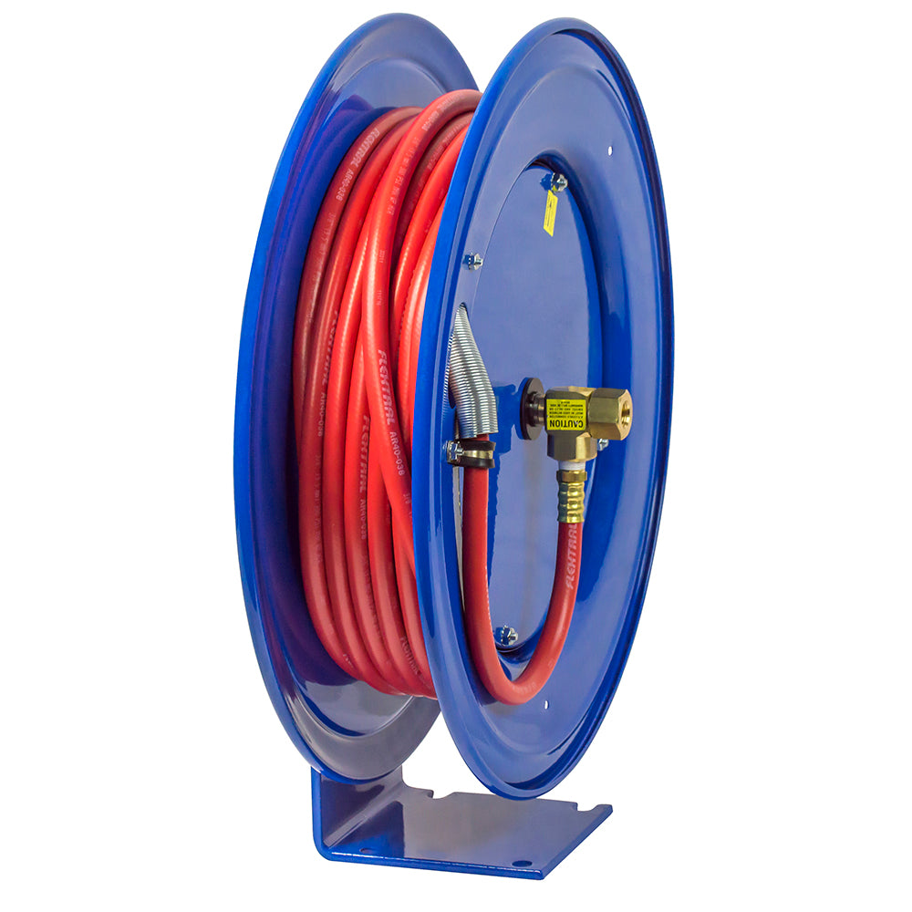 E-MP-330 by Coxreels | E Series | 3,000 PSI Spring Driven Hose Reel for Air, Water & Oil | 3/8" Hose ID, 3/8" FNPT Inlet x 3/8" MNPT Hose End | Steel | 30ft Rubber Hose Included