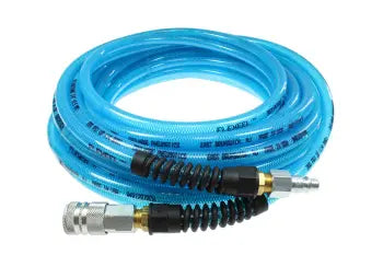 PFE6100TS59C by Coilhose | Flexeel® Reinforced Hose | 3/8" Hose ID | 9/16" Hose OD | 3/8" Coupler & Connector with Reusable Strain Relief & Quick Connect Fittings | Automotive | 100ft | Transparent Blue | Straight | Polyurethane