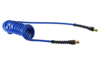 PU14-15-B by Coilhose | Flexcoil Air Hose | 1/4" Hose ID x 3/8" Hose OD | 1/4" Male NPT Rigid Strain Relief Fittings | Blue | Polyurethane | 15ft