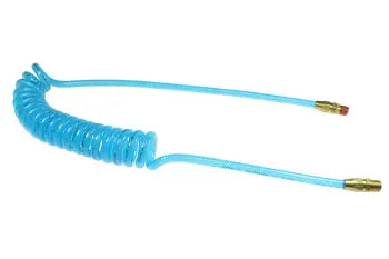 PRE38-204A-T by Coilhose | Flexeel® Reinforced Coiled Air Hose | 3/8" Hose ID x 9/16" Hose OD | 1/4" Male NPT Rigid & Swivel Reusable Fittings | Transparent Blue | Polyurethane | 20ft