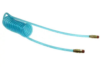 PR38-104B-T by Coilhose | Flexcoil Air Hose | 3/8" Hose ID x 9/16" Hose OD | 1/4" Male NPT Reusable Swivel Fittings | Transparent Blue | Polyurethane | 10ft