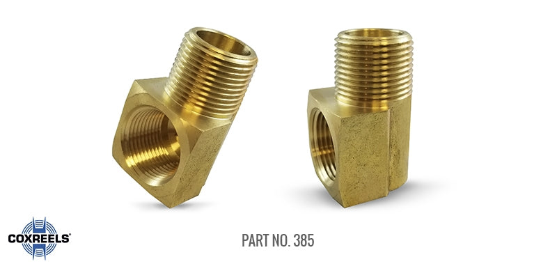 385 by Coxreels | 300 PSI 90° Inlet Elbow for Hose Reels | 3/4" MNPT x FNPT | Brass