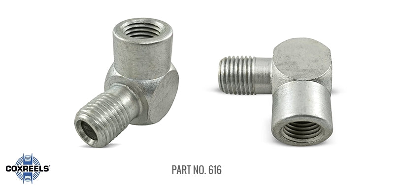 616 by Coxreels | 5,000 PSI 90° Inlet Elbow for Hose Reels | 1/4" MNPT x FNPT | Steel