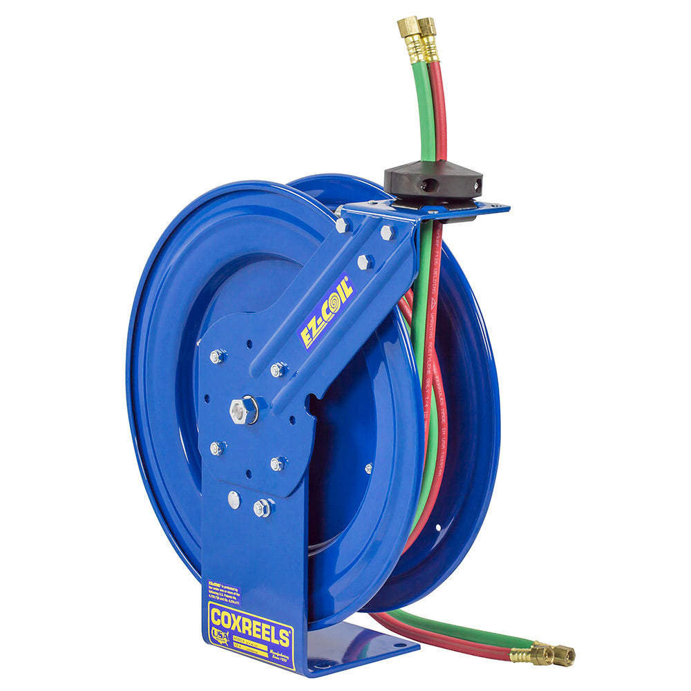 EZ-P-WTL-125 by Coxreels | EZ-P-W Series | 200 PSI Dual Hose EZ-Coil Safety Spring Driven Hose Reel for Oxy-Fuel Welding (T-Grade) | 1/4" Hose ID, 1/4" FNPT Inlet | Steel | 25ft Capacity, Hose Not Included