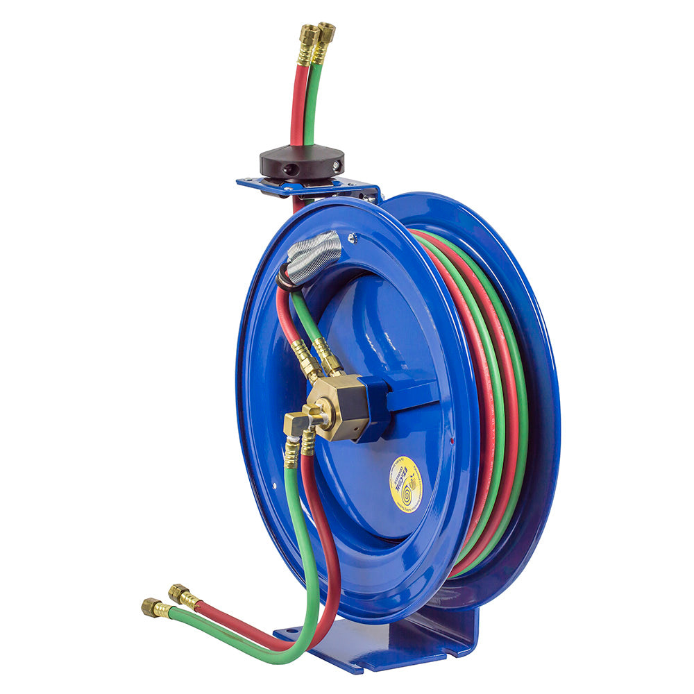 EZ-P-WL-125 by Coxreels | EZ-P-W Series | 200 PSI Dual Hose EZ-Coil Safety Spring Driven Hose Reel for Oxy-Acetylene Welding | 1/4" Hose ID, 1/4" FNPT Inlet | Steel | 25ft Capacity, Hose Not Included