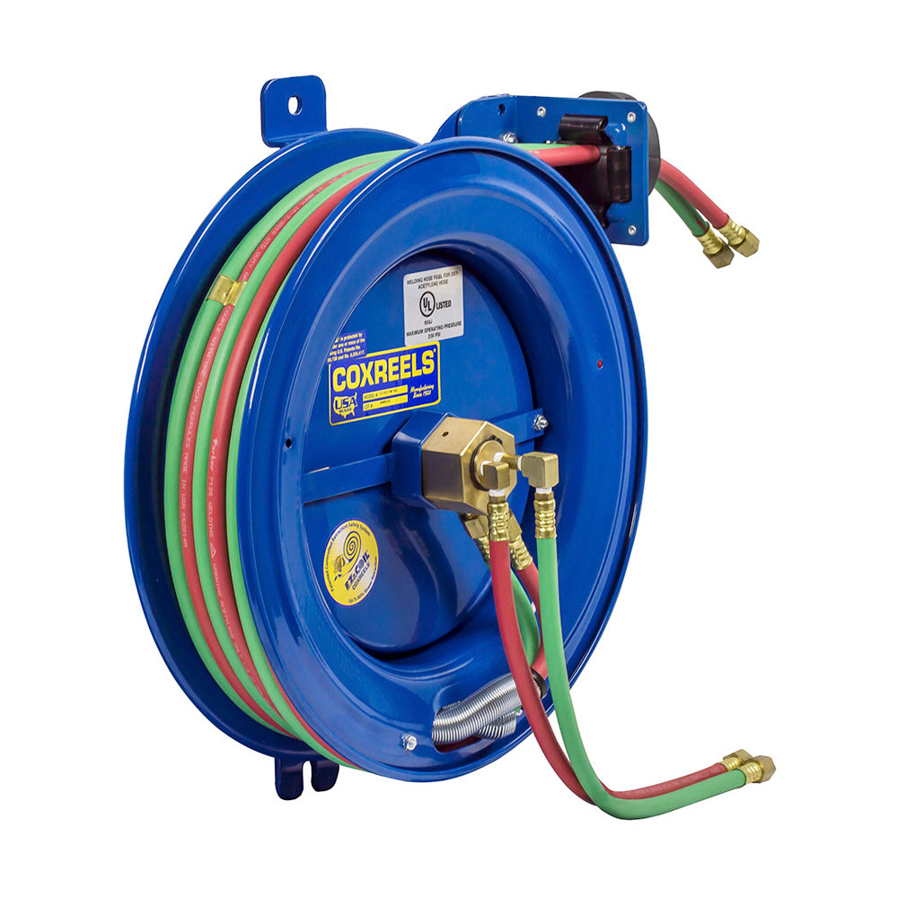 EZ-SG19WL-175 by Coxreels | EZ-SGW Series | 200 PSI Side Mount EZ-Coil Safety Spring Driven Hose Reel with Guide Arm for Oxy-Acetylene Welding | 1/4" Hose ID, 1/4" FNPT Inlet | Steel | 75ft Capacity, Hose Not Included