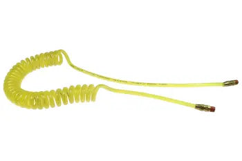PRE14-20B-TY by Coilhose | Flexeel® Reinforced Coiled Air Hose | 1/4" Hose ID x 3/8" Hose OD | 1/4" Male NPT Swivel Reusable Fittings | Transparent Yellow | Polyurethane | 20ft
