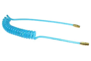 PRE38-10-T by Coilhose | Flexeel® Reinforced Coiled Air Hose | 3/8" Hose ID x 9/16" Hose OD | 3/8" Male NPT Rigid Reusable Fittings | Transparent Blue | Polyurethane | 10ft
