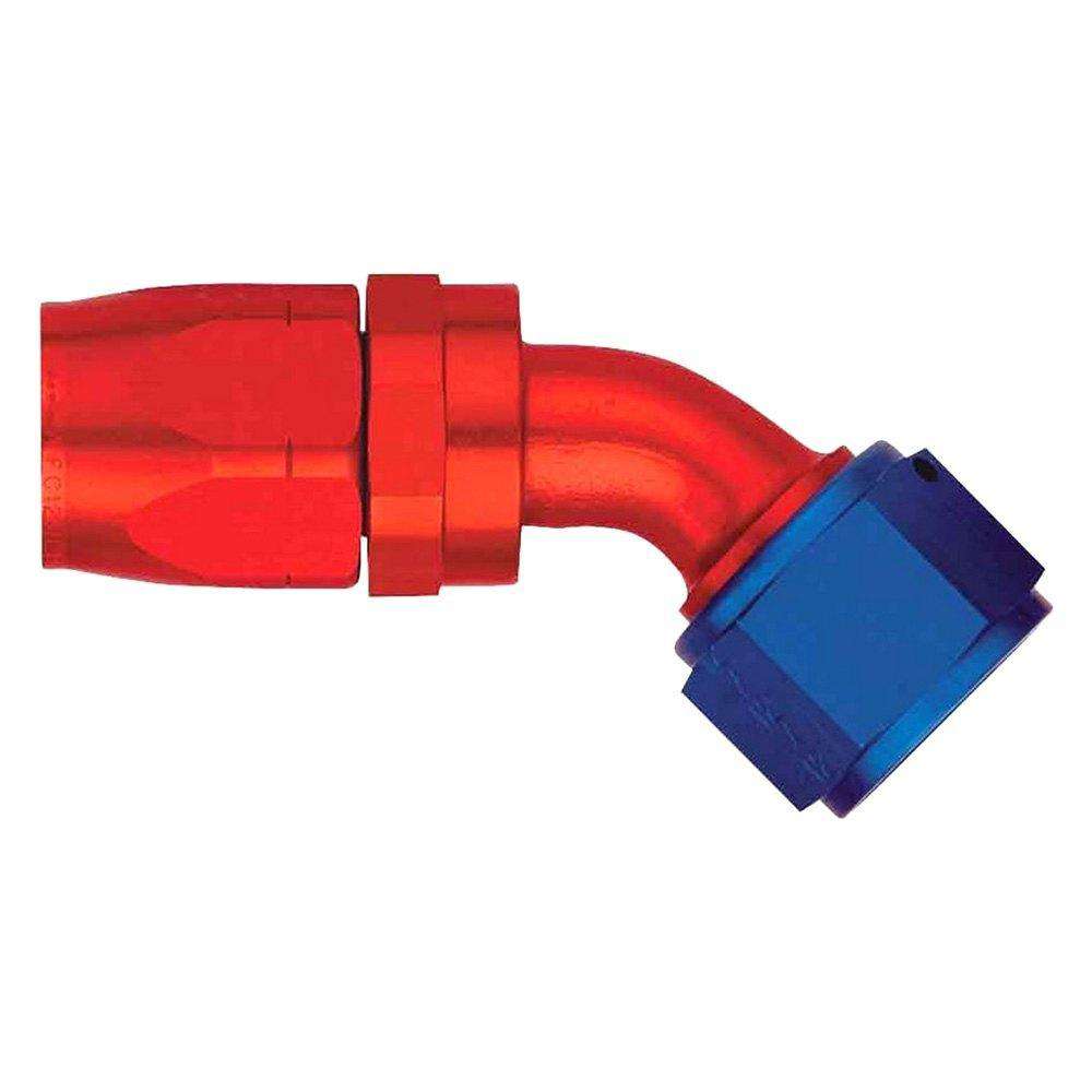 FBM4022 (FCM4022) Eaton Aeroquip® -06 Reusable S.A.E. 37° (JIC/AN) Swivel 45° Elbow Fitting - Red/Blue Anodized Aluminum