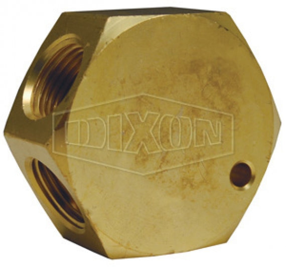 3122 by Dixon Valve | Pneumatic Flat Hex Manifold | 1/4" Female NPT Inlet | 1/4" Female NPT Outlets (3) | Brass