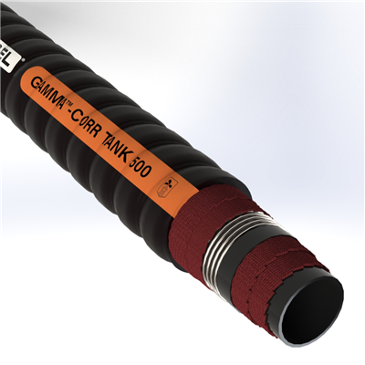 GTA50C1-3.0-200N by Texcel | GAMMA™-FLEX TANK 500 Series | Heavy-Duty Corrugated Tank Truck Hose | 3" Hose ID | 500 PSI | 29 in/Hg Vacuum Rated | Black