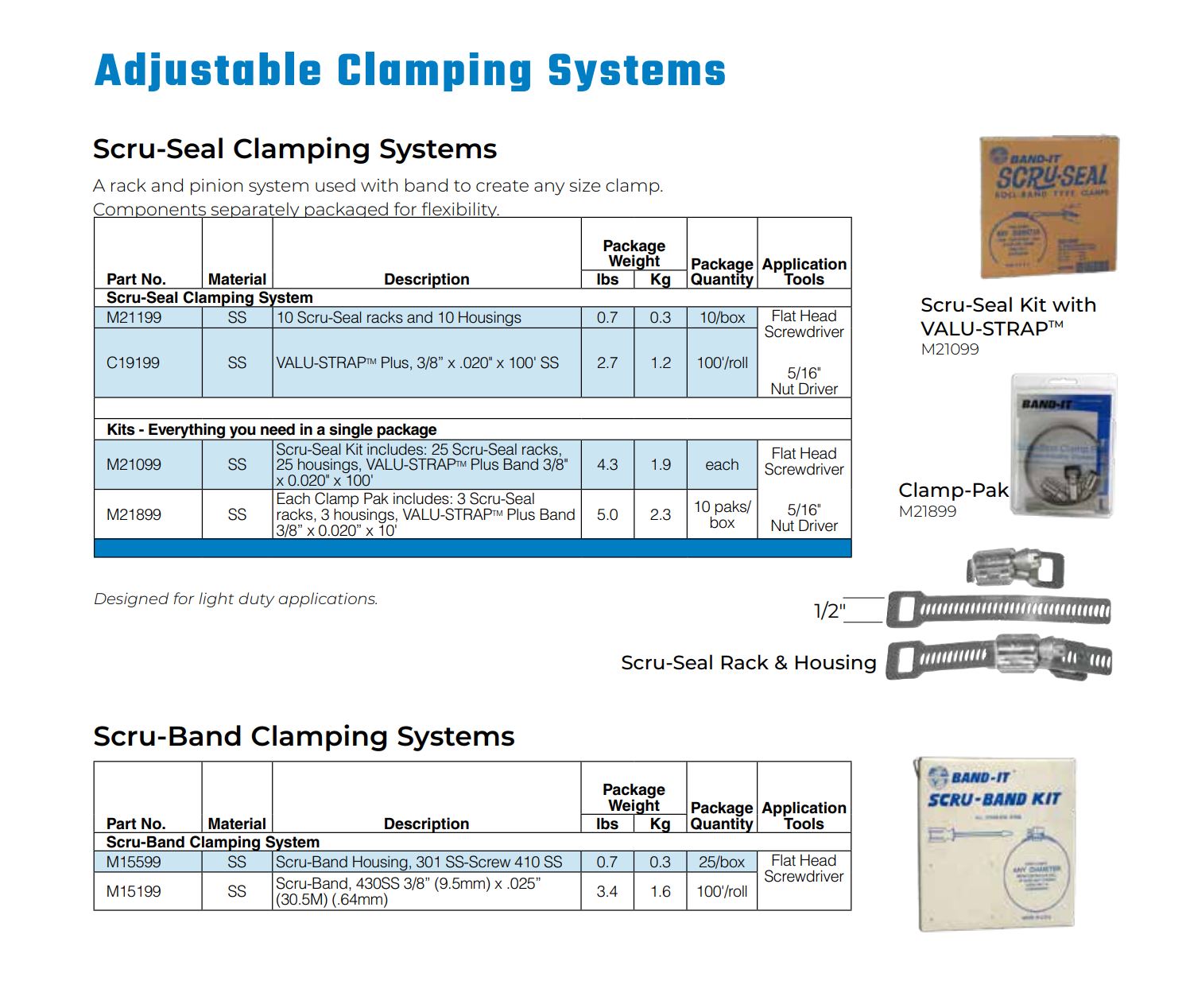 M21199 by Band-It | Scru-Seal Adjustable Clamping System | 10 Scru-Seal Racks and 10 Housings | Stainless Steel | 10/Box