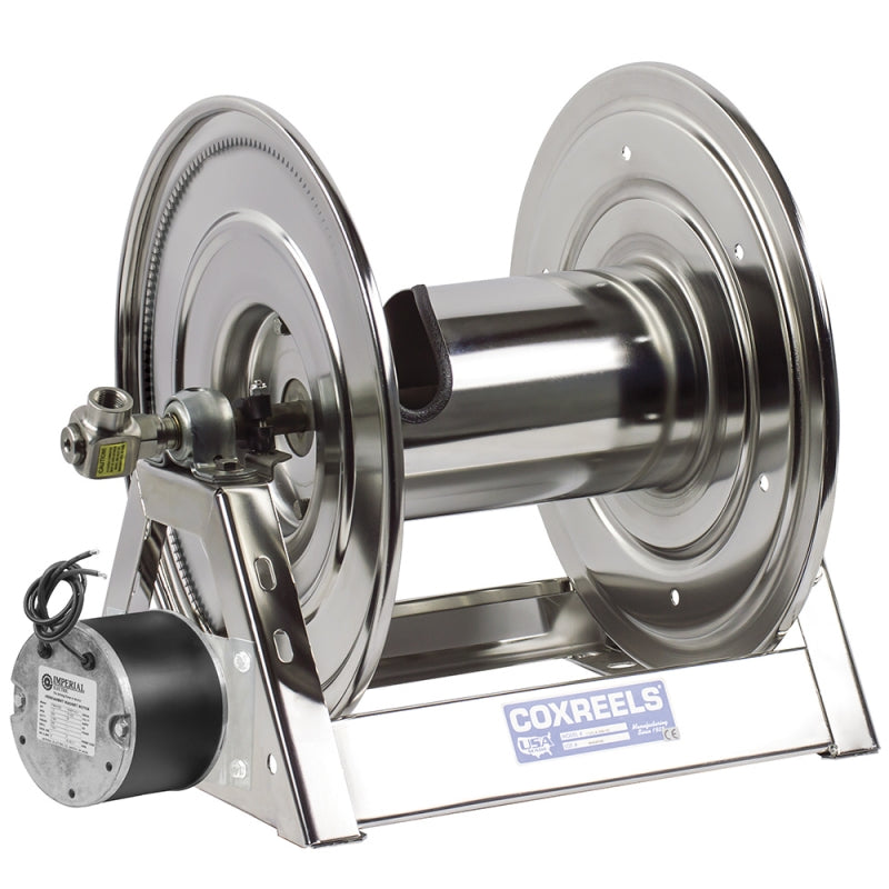 1125-4-100-A-SS by Coxreels | 1125-SS Series | 3,000 PSI Motor Driven Hose Reel | #4 Gast Air Motor | 1/2" Hose ID, 1/2" FNPT Inlet | Stainless Steel | 100ft Capacity, Hose Not Included