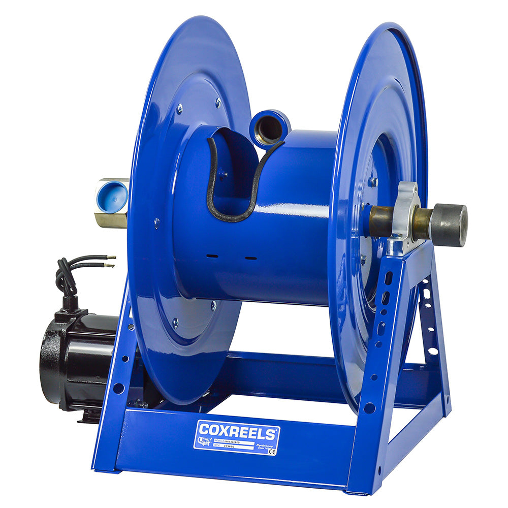 1185-1524-A-BUXX by Coxreels | 1185-BUXX Series | 3,000 PSI Motor Driven Hose Reel | #4 Gast Air Motor | 1-1/2" Hose ID, 1-1/2" FNPT Inlet | Steel | 75ft Capacity, Hose Not Included