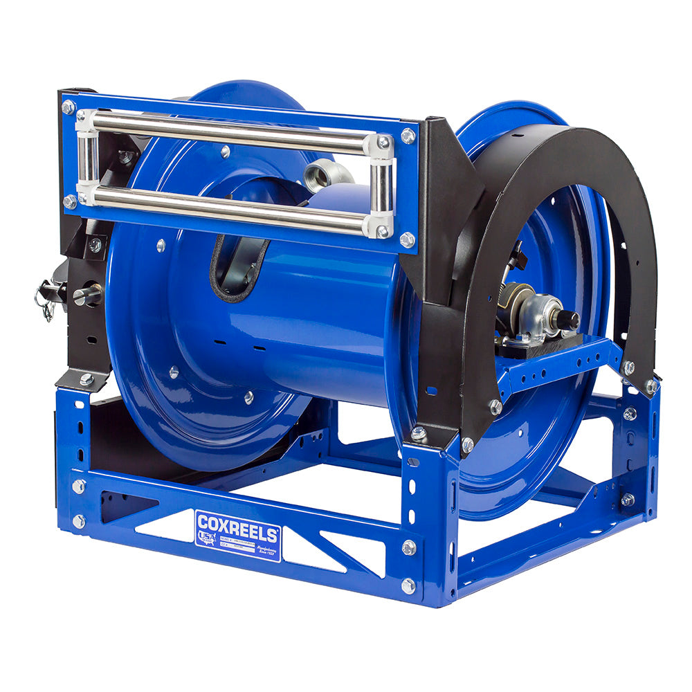 1680-1328-E by Coxreels | 1600 Series | 1,500 PSI Motor Driven Hose Reel | 12V DC 1/3 HP Electric Motor | 1-1/2" Hose ID, 1-1/2" FNPT Inlet | Steel | 100ft Capacity, Hose Not Included