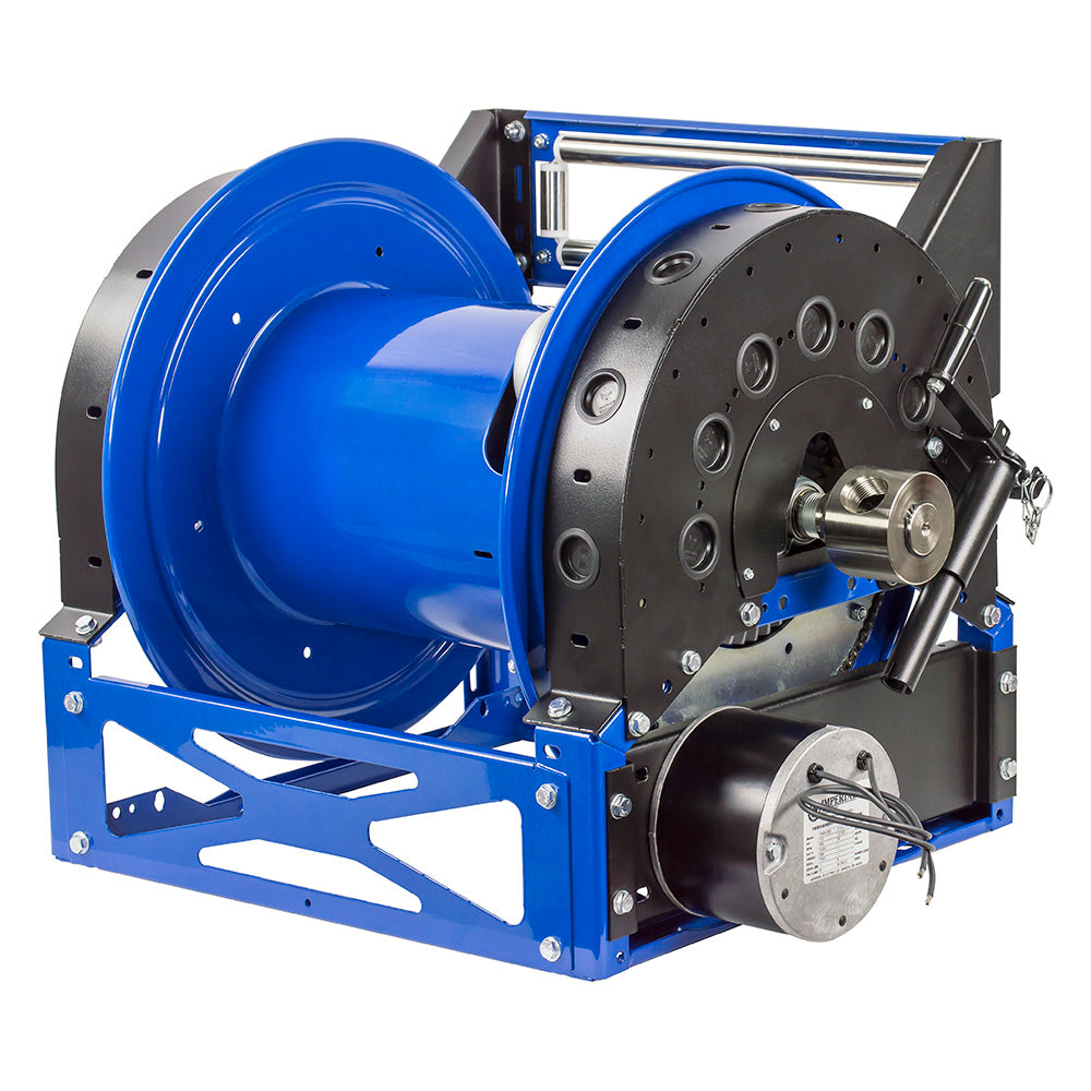 1680-1328-E by Coxreels | 1600 Series | 1,500 PSI Motor Driven Hose Reel | 12V DC 1/3 HP Electric Motor | 1-1/2" Hose ID, 1-1/2" FNPT Inlet | Steel | 100ft Capacity, Hose Not Included