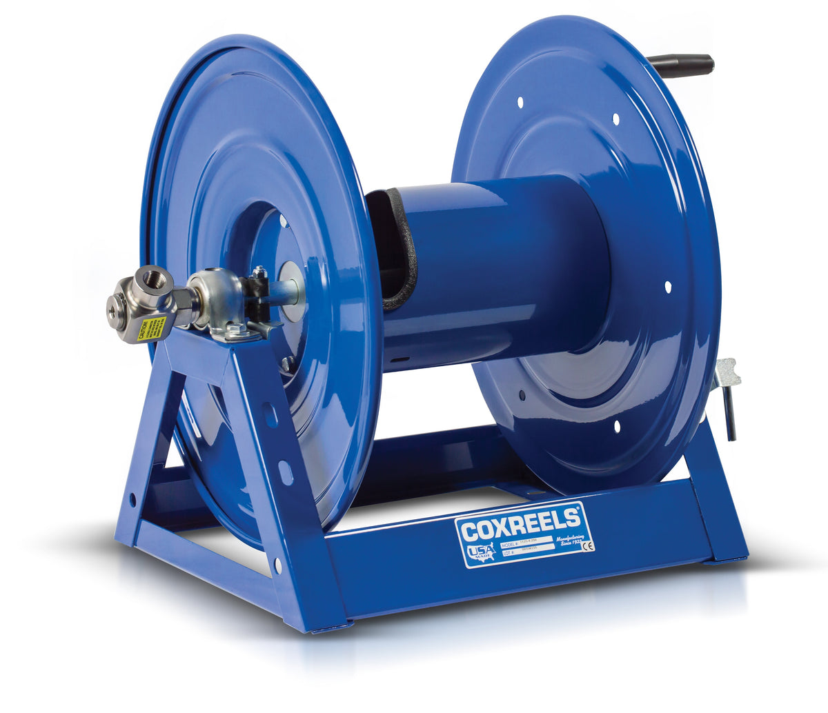 1125P-4-8 by Coxreels | 1125 Pure Flow Series | 6,000 PSI Hand Crank Hose Reel for Breathing Air & Clean Fluids | 1/2" Hose ID, 1/2" FNPT Inlet | Steel | 150ft Capacity, Hose Not Included