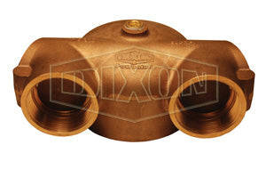 90CREV5030 Dixon Brass Reversible Concealed Angle Siamese Body - 5" Female NPT Outlet x Two 3" Female NPT Inlets (Replaces 23-391 Bodies)