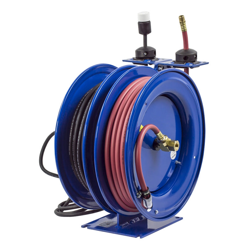 C-L350-5012-X by Coxreels | C Air-Electric Series | 300 PSI Spring Driven Air Hose & Power Cord Combination Reel | 3/8" Hose ID, 3/8" FNPT Inlet x 3/8" MNPT Hose End | 12/3 SJO Cord, 20A | Steel | 50ft PVC Hose & 50ft Cord Included