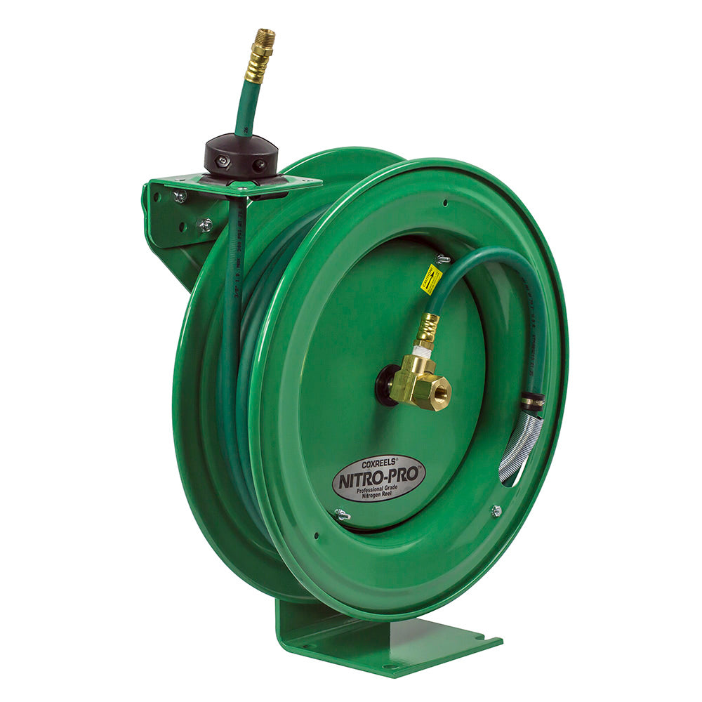 P-NPL-350 by Coxreels | Nitro-Pro Series | 300 PSI Spring Driven Hose Reel for Nitrogen | 3/8" Hose ID, 3/8" FNPT Inlet | Steel | 50ft Capacity, Hose Not Included